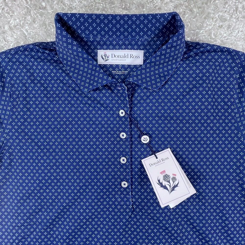 NWT Donald Ross Sportswear Golf Polo Navy Blue Women's Large L Bell McCoy Logo - Picture 3 of 14